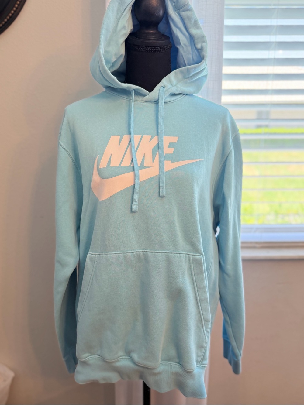 Nike Men's Light Blue Pullover Hoodie with White Logo